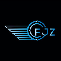 FJZ logo, letter logo. FJZ blue image on black background. FJZ technology Monogram logo design for entrepreneur best business icon.
