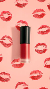 Pintalabios con fondo de besos rojos. Ideal para San Valent&iacute;n