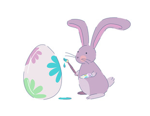 Cartoon little bunny painting an Easter egg.