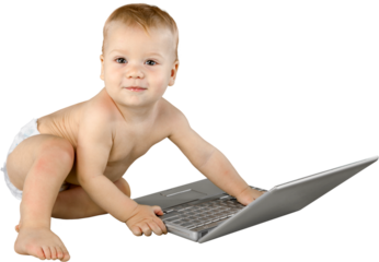 Cute Little boy playing  with laptop