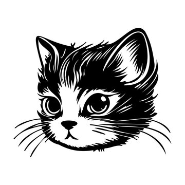 Cat Face, Silhouettes Cat Face SVG, black and white Cat vector