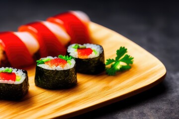 Delicious Sushi Roll with Fresh Seafood and Soy Sauce Dip - Japanese Cuisine Food Photography for Restaurants and Foodies