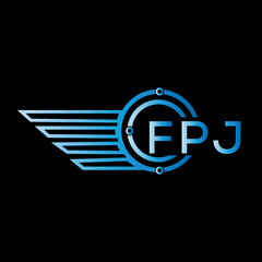 FPJ logo, letter logo. FPJ blue image on black background. FPJ technology Monogram logo design for entrepreneur best business icon.
