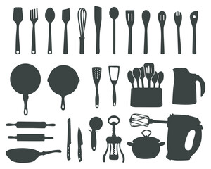 Kitchen tools silhouette, Kitchen utensils silhouette, Cooking tools SVG