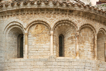 Fototapeta na wymiar Detail of Gellone Abbey in famous Saint Guilhem le Desert village protected by UNESCO, France