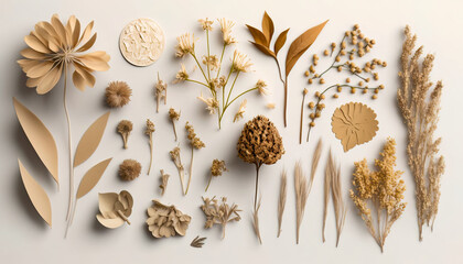 Naturally Beautiful: A Set of Dried Flowers and Leaves for a Touch of Nature in Your Home - ai generated