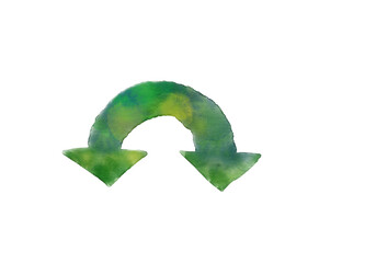 The two -sided arrow in semicircle is drawn in watercolor