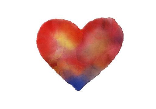 Color Heart in Watercolor for Design on Valentine's Day