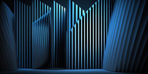 Obraz premium Abstract with details in the form of lines background with blue geometric lines, 3D, volumetric design, realistic lighting (AI)