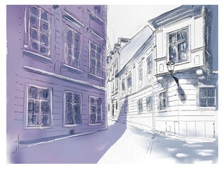 watercolor sketch of the streets in Bratislava slovakia