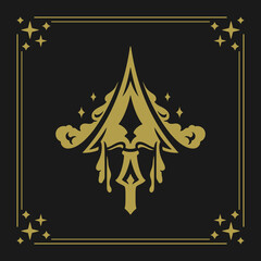 Sagittarius zodiac symbol sharp arrow golden elegant vintage card design with frame vector