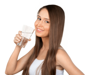 Young beautiful woman holding glass with water isolated on white background