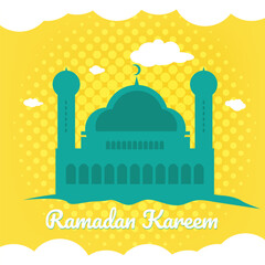 mosque vector illustration. Ramadhan Kareem greeting card.