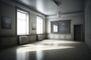 Empty clean dance or fitness room, generative ai