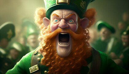 A mischievous Irish leprechaun having fun at a St. Patrick's Day party generative AI