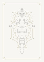 Aquarius woman zodiac mythology goddess astrology water splash line art deco poster design vector