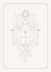 Aquarius woman zodiac mythology goddess astrology water splash line art deco poster design vector