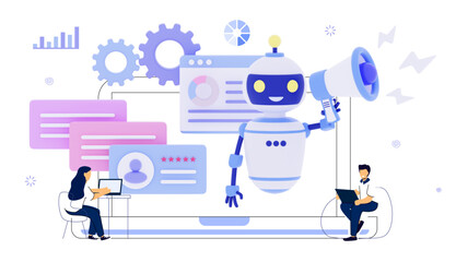 RPA Robotic process automation innovation technology concept Artificial intelligence web banner layout Business industry, bot, algorithm, coding, analyze, automate, check 3D rendering illustration