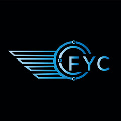 FYC letter logo. FYC blue vector image on black background. FYC technology Monogram logo design and best business icon.
