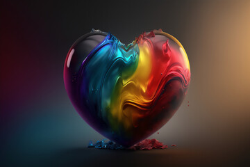 A multicolor heart with a rainbow of colors and a glittery, sparkling finish