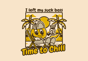 Mascot character design of a ball head relax on the beach