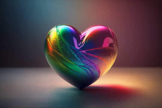 A rainbow heart rendered with a soft and dreamy aesthetic