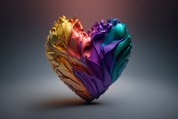 A colorful abstract heart illustration in a rainbow palette