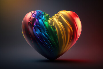 A liquid rainbow heart with translucent and iridescent colors
