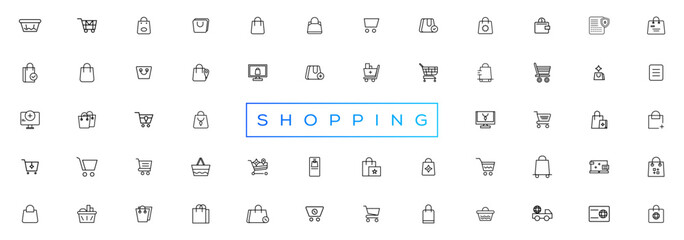 Shopping and retail line icons set. E-Commerce and retail outline icons collection. Shopping, gifts, store, shop, delivery, marketing, store, money, price