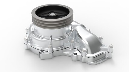 Aluminum Water Pump (automotive spare part) on white background 3d Rendering
