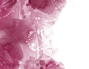 Abstract background with brush strokes of reddish watercolor stains and splashes