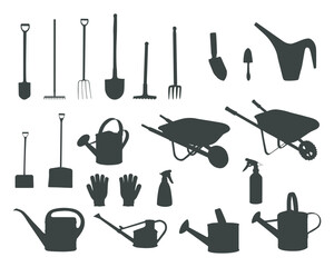 Garden tools silhouette, Gardening tools, and equipment silhouette, Garden tools vector