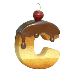 Cake with cherry on top font 3d rendering letter C