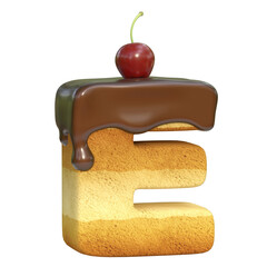 Cake with cherry on top font 3d rendering letter E