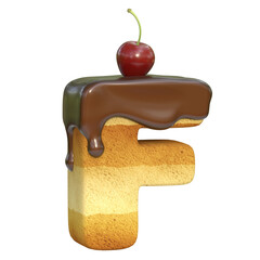 Cake with cherry on top font 3d rendering letter F