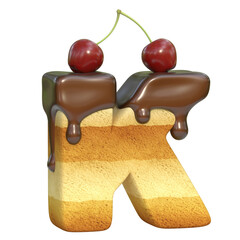 Cake with cherry on top font 3d rendering letter K