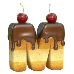 Cake with cherry on top font 3d rendering letter M