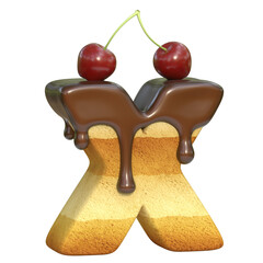Cake with cherry on top font 3d rendering letter X