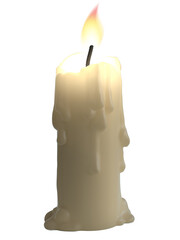 Burning white candle 3d rendering