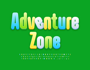 Vector activity template Adventure Zone with colorful 3D Font. Set of creative Alphabet Letters, Numbers and Symbols
