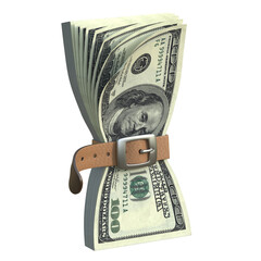Dollars with tighten belt - financial crisis 3d rendering