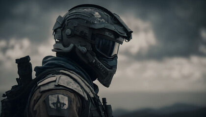 The Special Forces Soldier wreaing Tactical Helmet, concept -ai generative