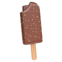 chocolate ice cream bar on a stick - 3d illustration isolated on white