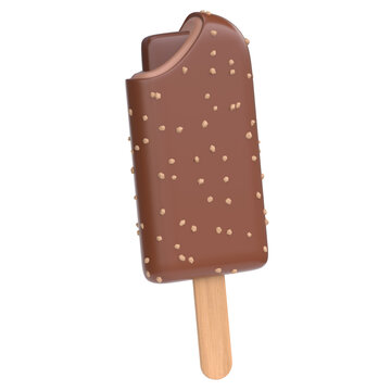 chocolate ice cream bar on a stick - 3d illustration isolated on white