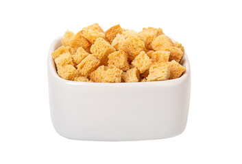 Crispy croutons in bowl