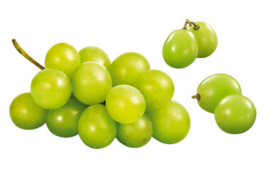 cacho de uvas verdes e uvas verdes soltas em fundo transparente - uva verde - obrazy, fototapety, plakaty