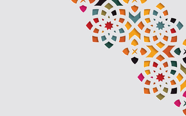 Ornamental colorful patterned relief in arabic architectural style of islamic mosque,greeting card for Ramadan Kareem