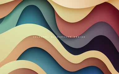 Retro geometric background design. Colorful wavy dimension layers.