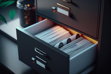 Financial documents in folders. Generative AI