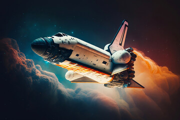 Shuttle flying in space. Generative AI